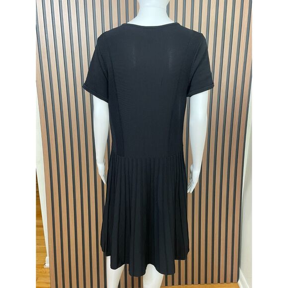 Ann Taylor Women's Dress Fit &Flare Stretch Work V-Neck Pleated Hem L Black - Picture 2 of 7